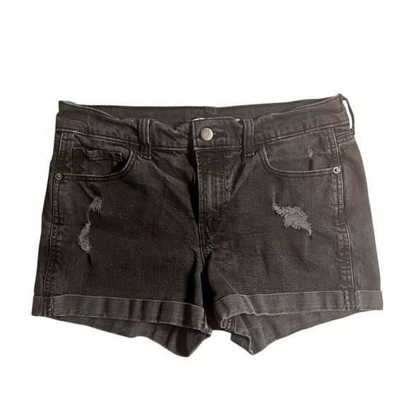 Old Navy Pants - Distressed Cuffed Black Dark Wash Mid Rise Old Navy Boyfriend Denim Shorts Sz 6